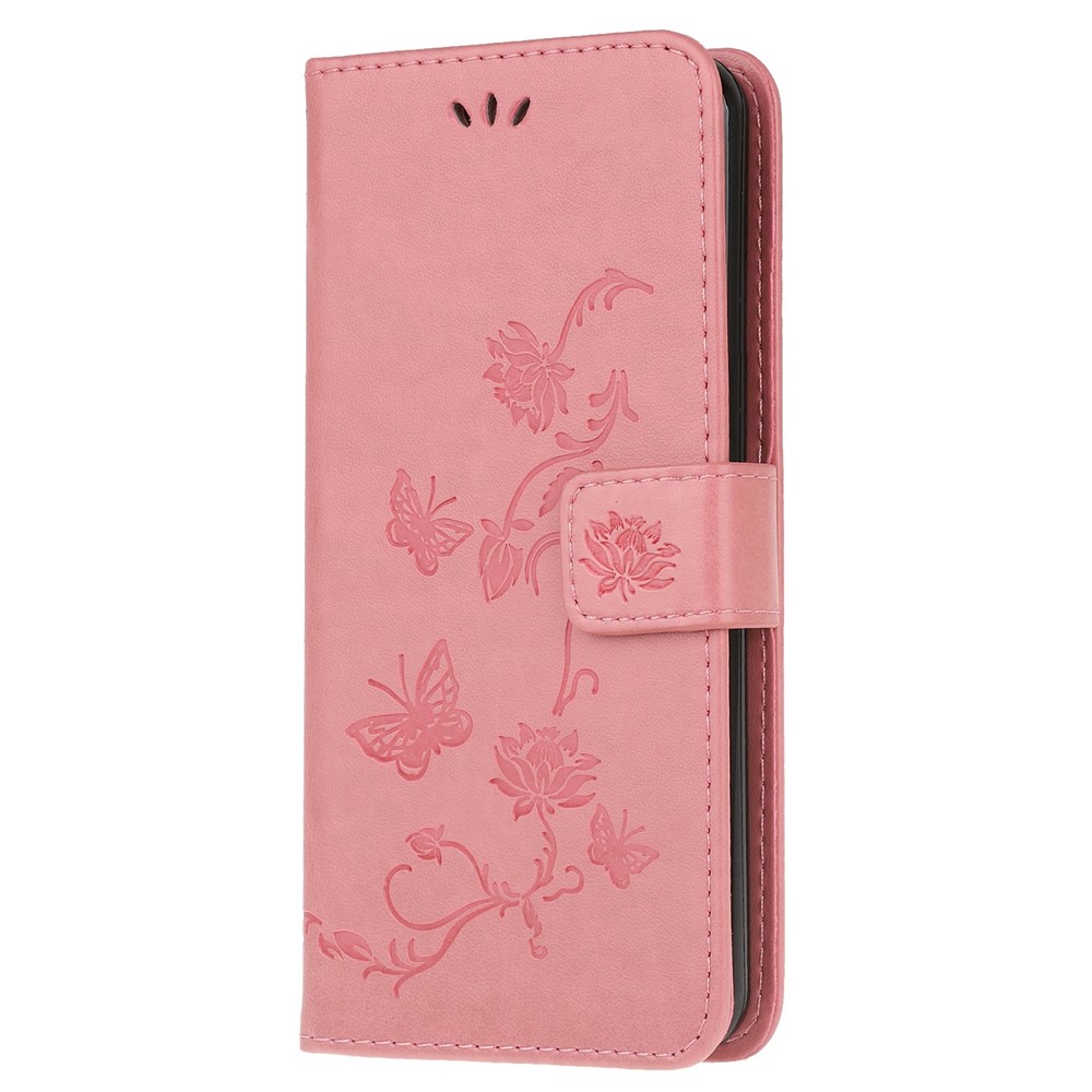 Imprint Butterfly Flower Skin PU Leather Flip Cell Case for Samsung Galaxy A51 - Pink-2