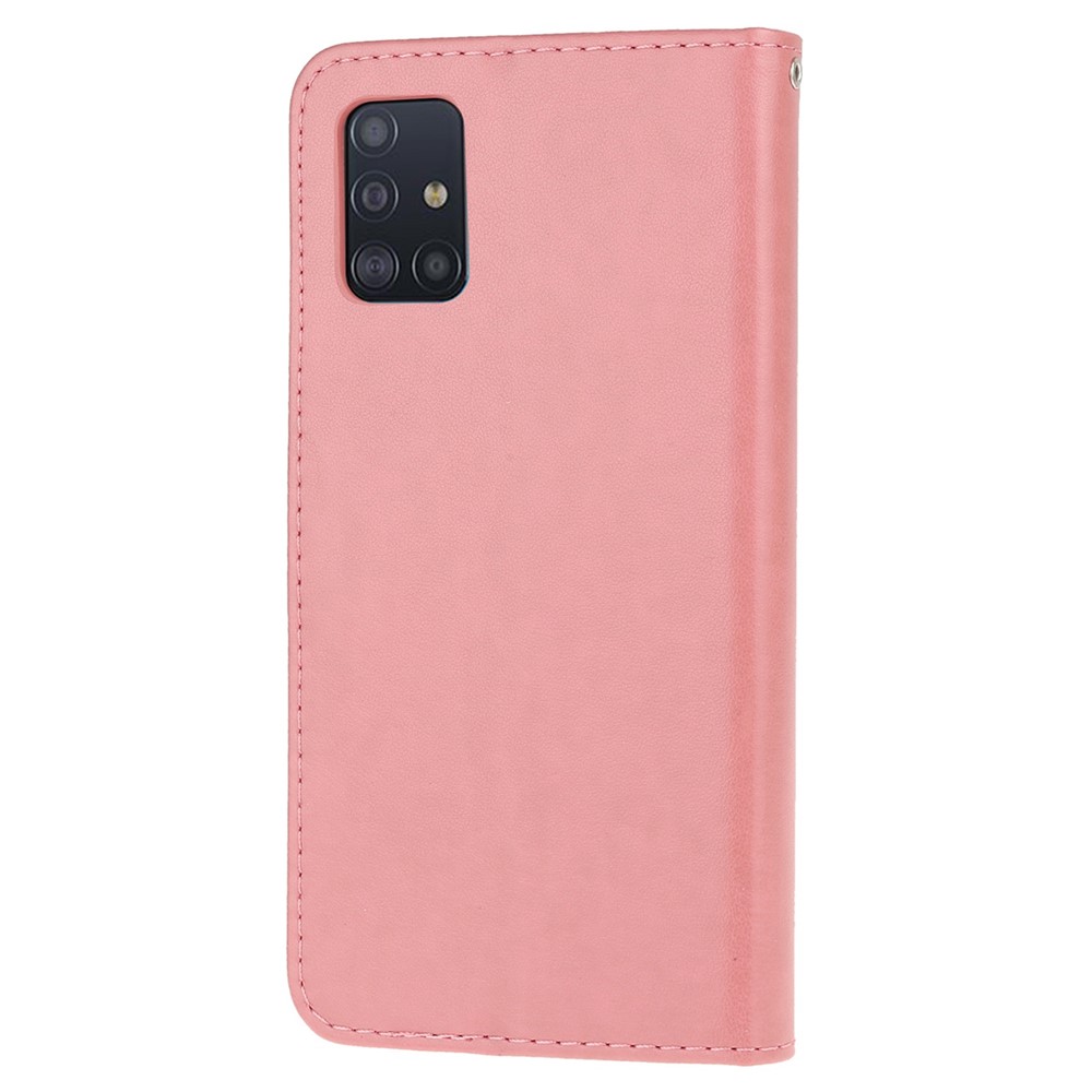 Imprint Butterfly Flower Skin PU Leather Flip Cell Case for Samsung Galaxy A51 - Pink-3