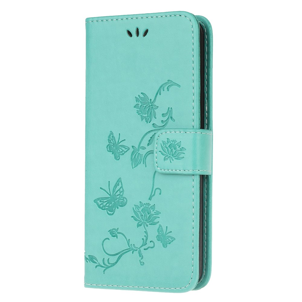 Imprint Butterfly Flower Skin PU Leather Flip Cell Case for Samsung Galaxy A51 - Green-2