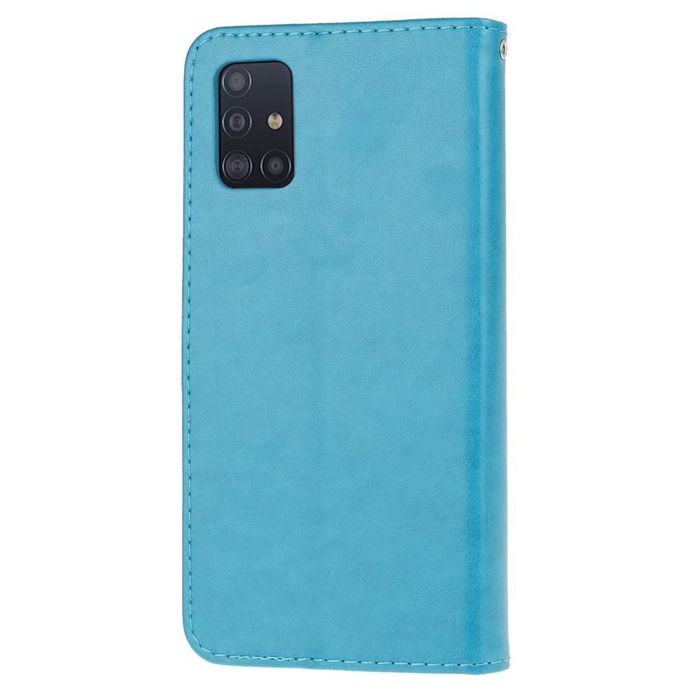 Imprint Butterfly Flower Skin PU Leather Flip Cell Case for Samsung Galaxy A51 - Blue-3