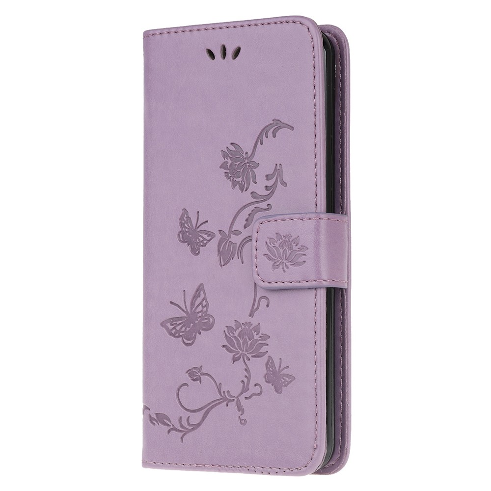 Impresión Butterfly Flower pu PU pu Flip Cell Fase Para Samsung Galaxy A51 - Púrpura Ligera