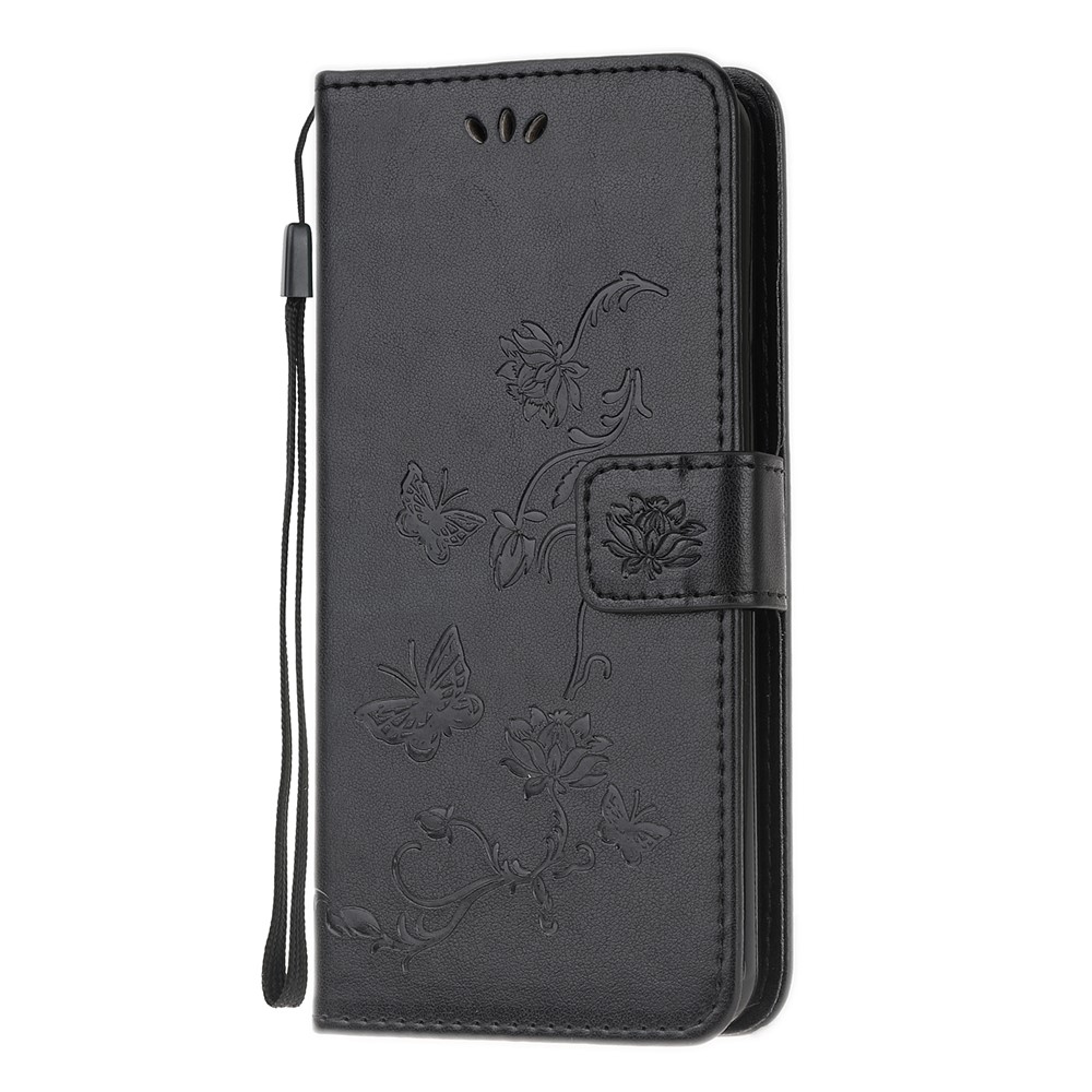 Impresión de la Superficie de Flores de Mariposa PU Case de Cuero Para Samsung Galaxy A71 - Negro