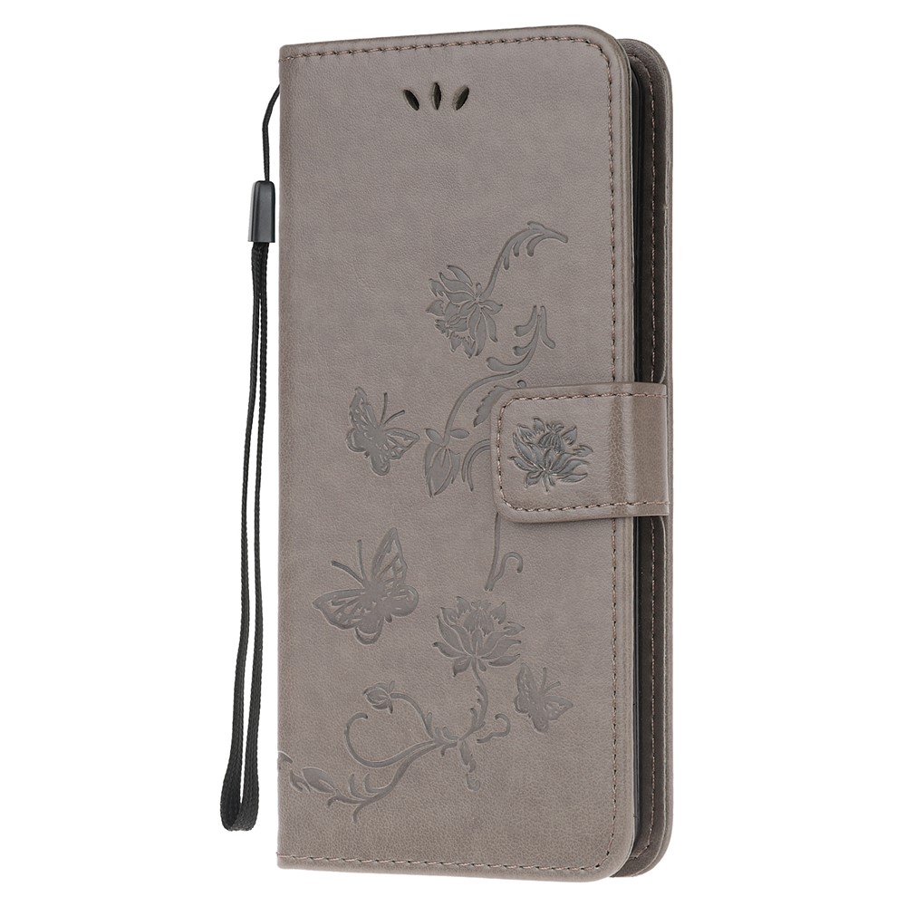 Impreinte Butterfly Flower Surface PU Leather Flip Case Pour Samsung Galaxy A71 - Gris-2