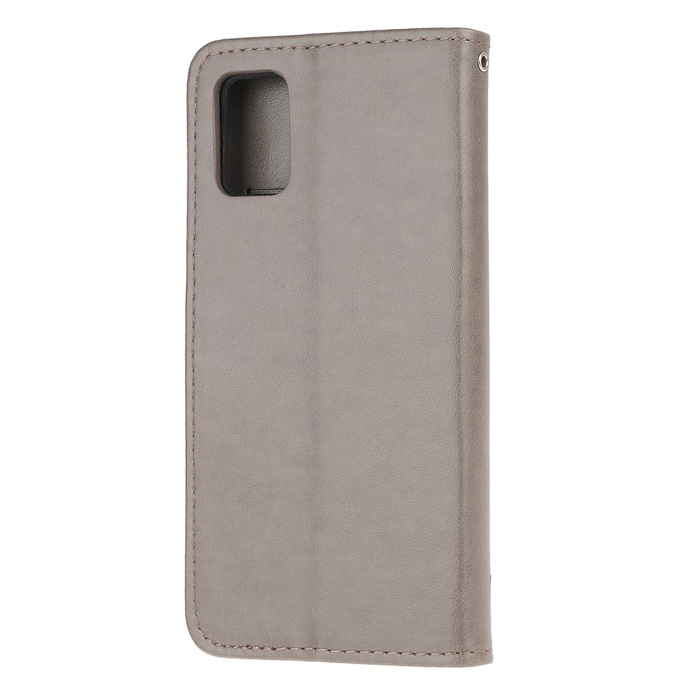 Imprint Butterfly Flower Surface PU Leather Flip Case for Samsung Galaxy A71 - Grey-3