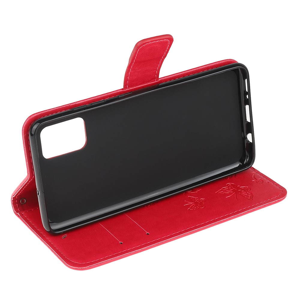 Imprint Butterfly Flower Surface PU Leather Flip Case for Samsung Galaxy A71 - Red-4