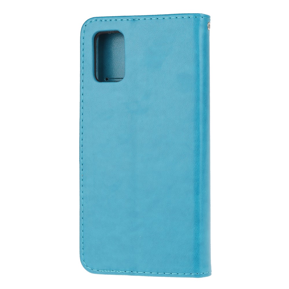 Imprint Butterfly Flower Surface PU Leather Flip Case for Samsung Galaxy A71 - Blue-3