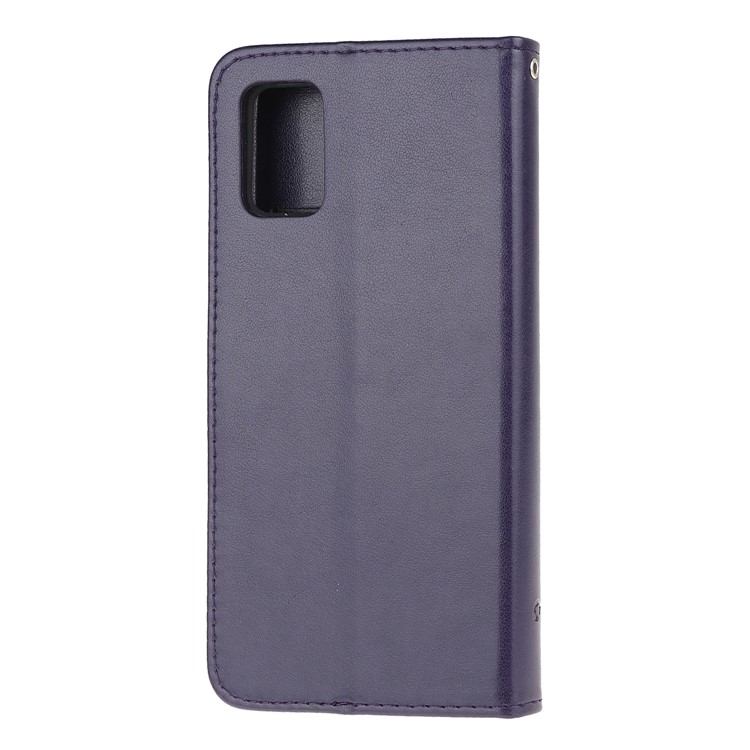 Imprint Butterfly Flower Surface PU Leather Flip Case for Samsung Galaxy A71 - Dark Purple-3