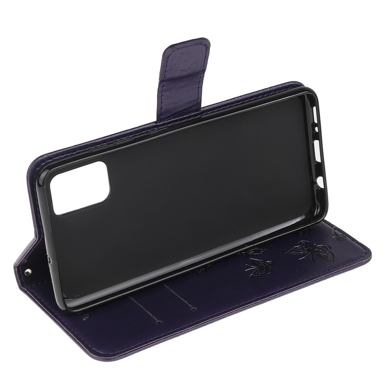 Imprint Butterfly Flower Surface PU Leather Flip Case for Samsung Galaxy A71 - Dark Purple-4