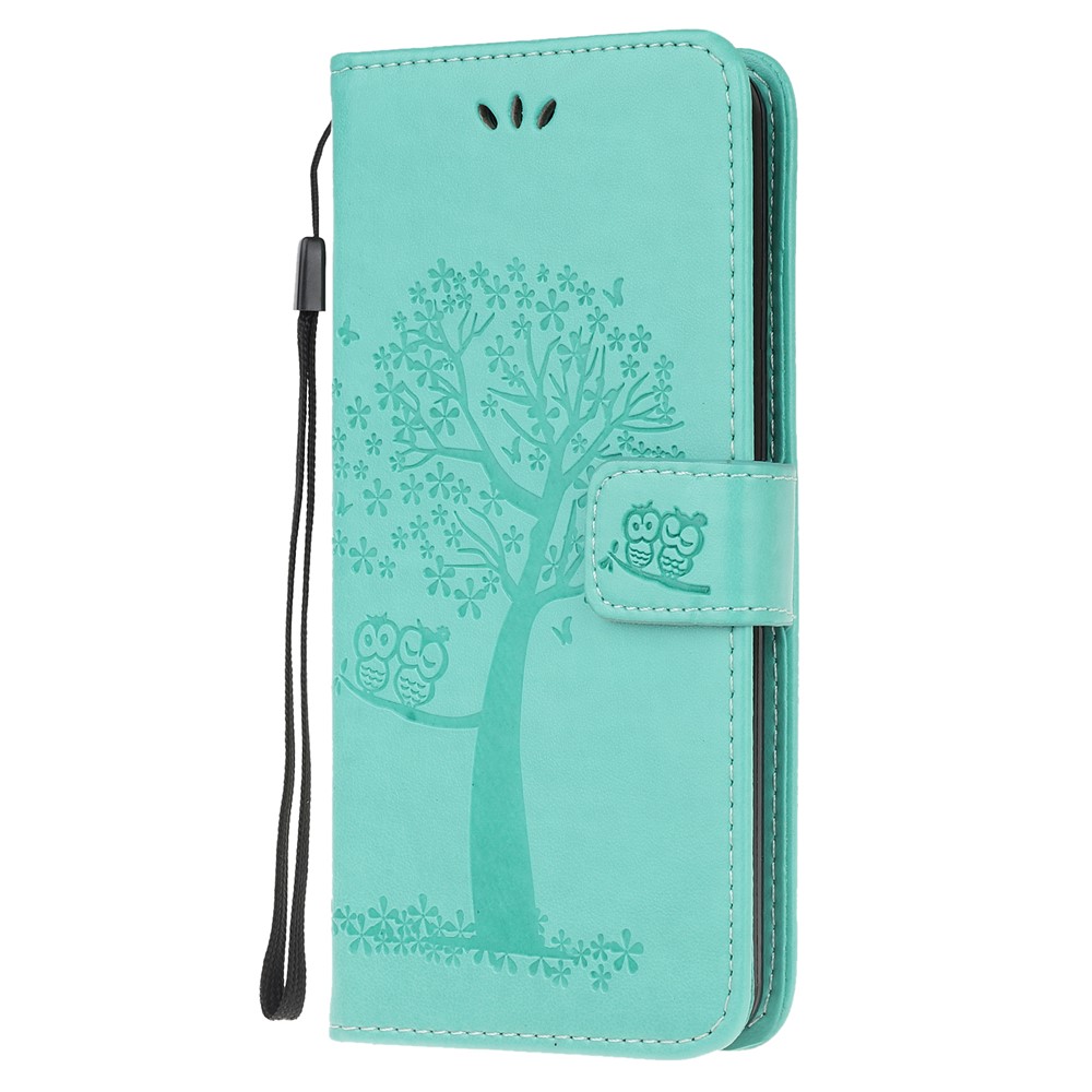 Für Samsung Galaxy A51 Impressa Tree Owl Wallet Wallet Leder Schutzhülle - Cyan-2