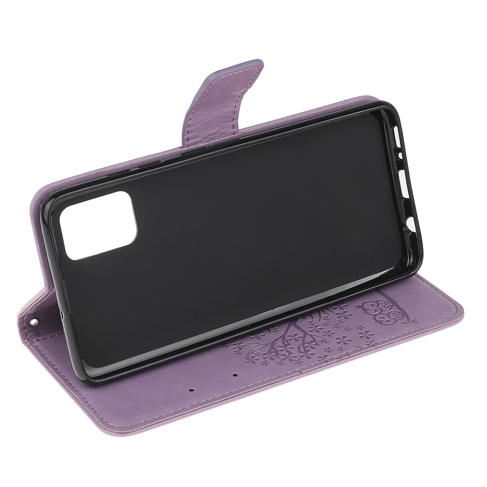 For Samsung Galaxy A51 Imprint Tree Owl Wallet Leather Protective Case - Light Purple-4