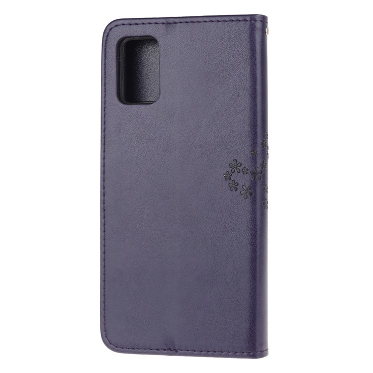 For Samsung Galaxy A51 Imprint Tree Owl Wallet Leather Protective Case - Dark Purple-3