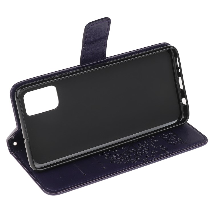 For Samsung Galaxy A51 Imprint Tree Owl Wallet Leather Protective Case - Dark Purple-4
