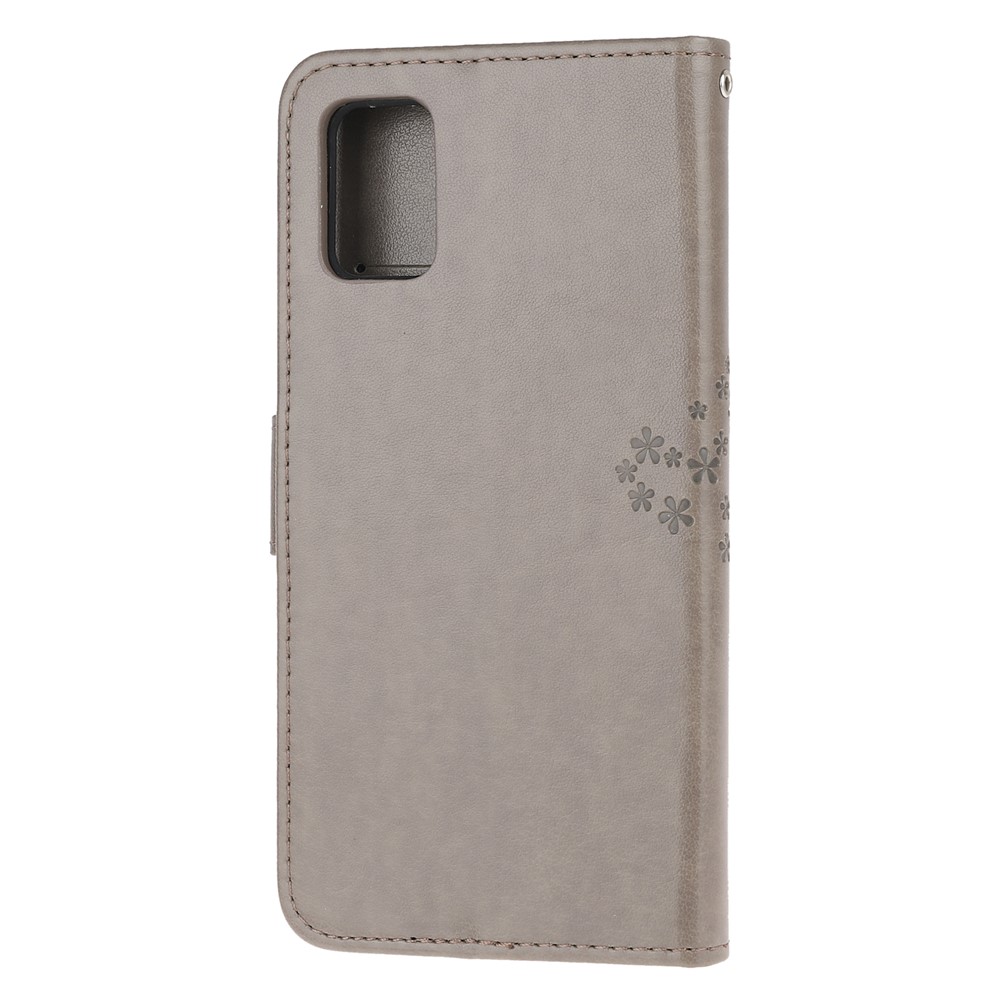 Imprint Tree Owl Leather Wallet Stand Phone Shell for Samsung Galaxy A71 - Grey-3