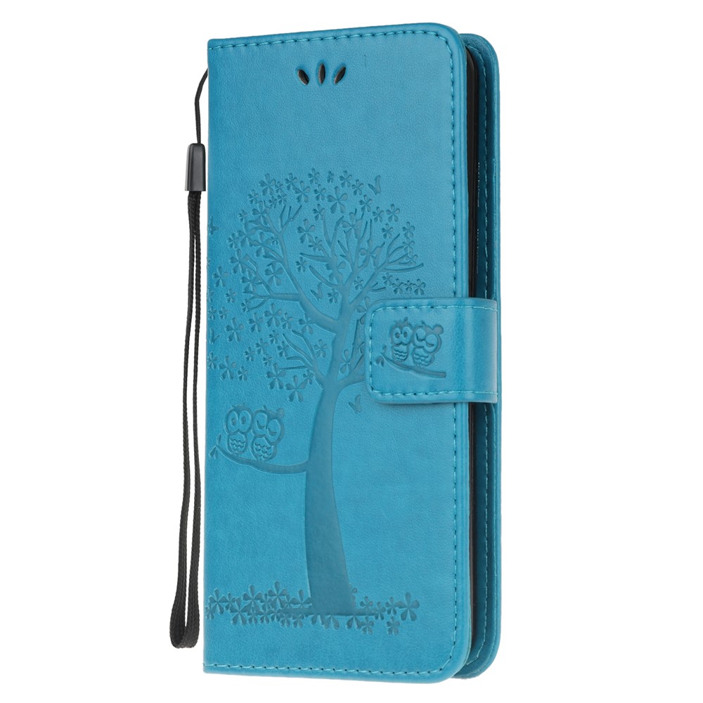 Carteira de Couro da Árvore da Árvore da Árvore Shell Stand Phone Para Samsung Galaxy A71 - Azul