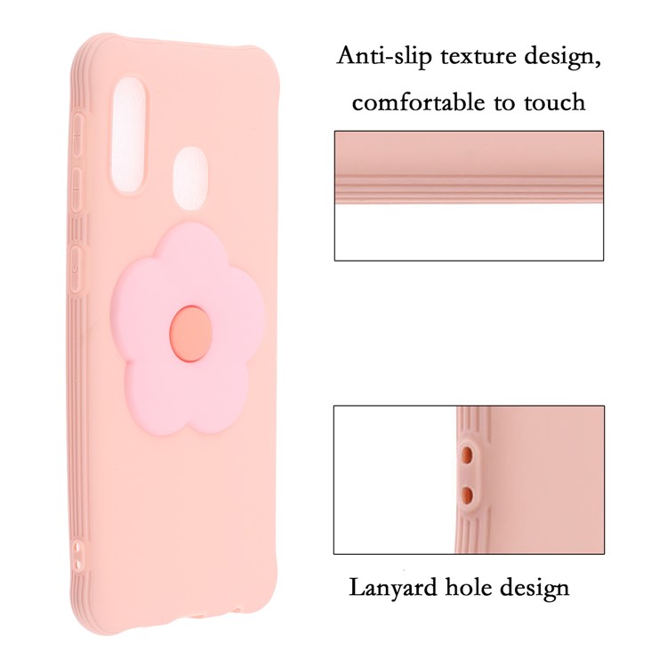 3D Flower Pattern TPU Casing for Samsung Galaxy A40 - Pink-3