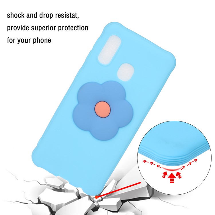 3D Flower Pattern TPU Casing for Samsung Galaxy A40 - Baby Blue-2