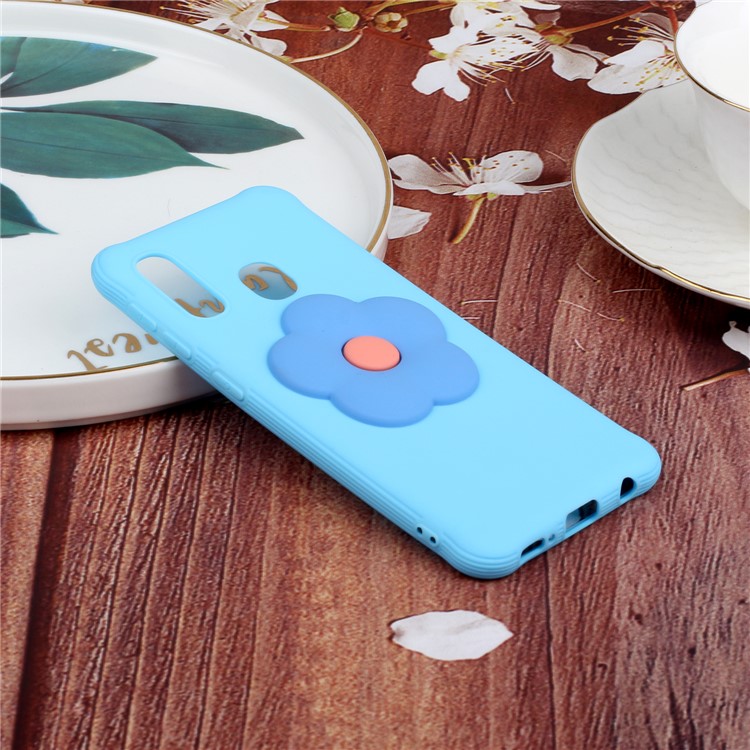 3D Flower Pattern TPU Casing for Samsung Galaxy A40 - Baby Blue-5