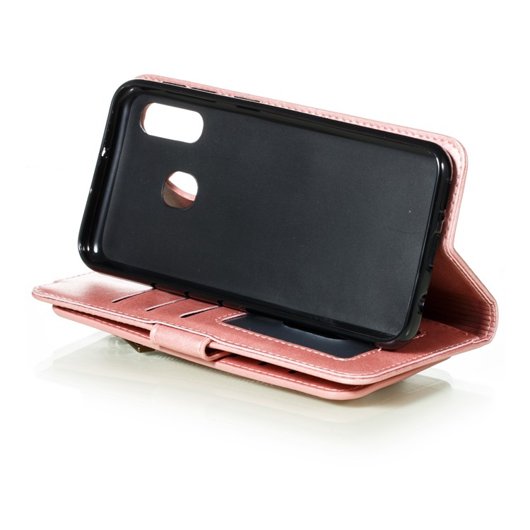 Zipper Pocket 9 Card Slots Leather Wallet Case for Samsung Galaxy A20e - Rose Gold-11