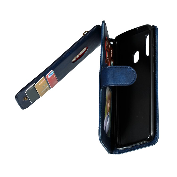 Zipper Pocket 9 Card Slots Leather Wallet Case for Samsung Galaxy A20e - Blue-10