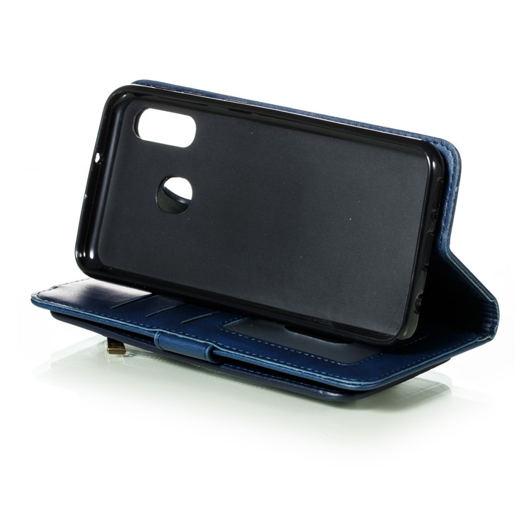 Zipper Pocket 9 Card Slots Leather Wallet Case for Samsung Galaxy A20e - Blue-11
