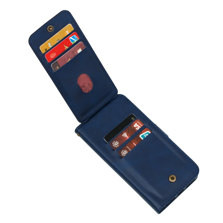 Zipper Pocket 9 Card Slots Leather Wallet Case for Samsung Galaxy A20e - Blue-12