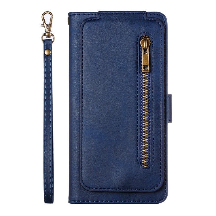 Zipper Pocket 9 Card Slots Leather Wallet Case for Samsung Galaxy A20e - Blue-2