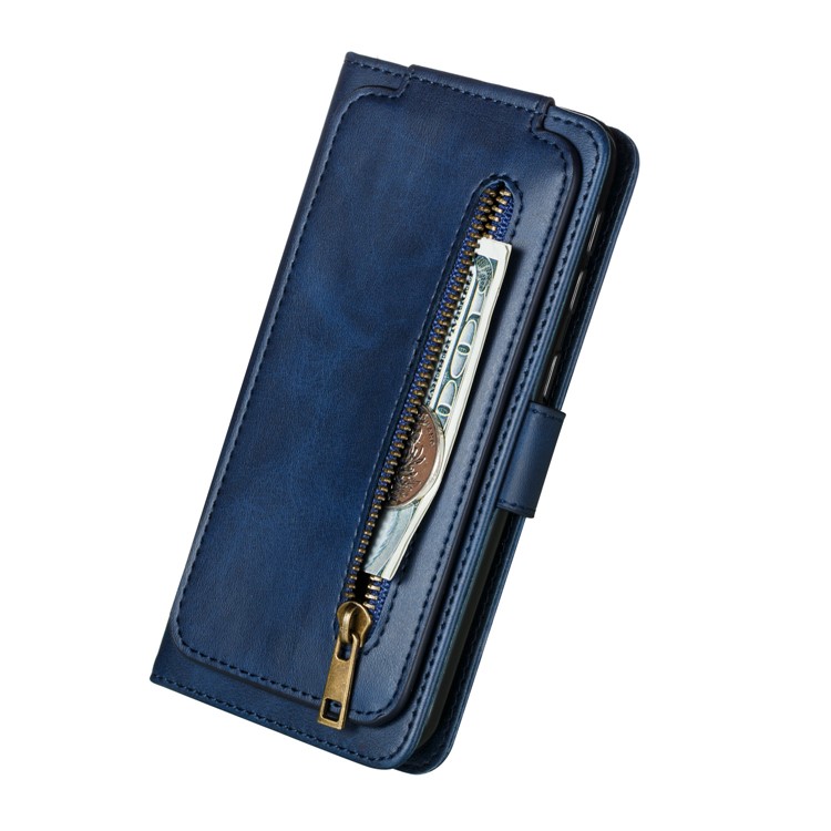 Zipper Pocket 9 Card Slots Leather Wallet Case for Samsung Galaxy A20e - Blue-9