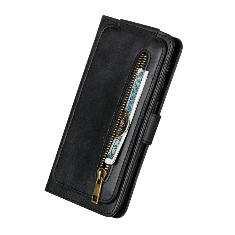 Zipper Pocket 9 Card Slots Leather Wallet Stand Case Cover for Samsung Galaxy A40 - Black-10