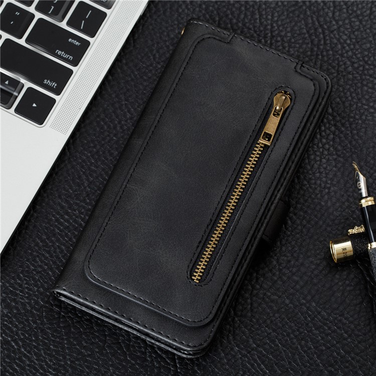 Zipper Pocket 9 Card Slots Leather Wallet Stand Case Cover for Samsung Galaxy A40 - Black-13