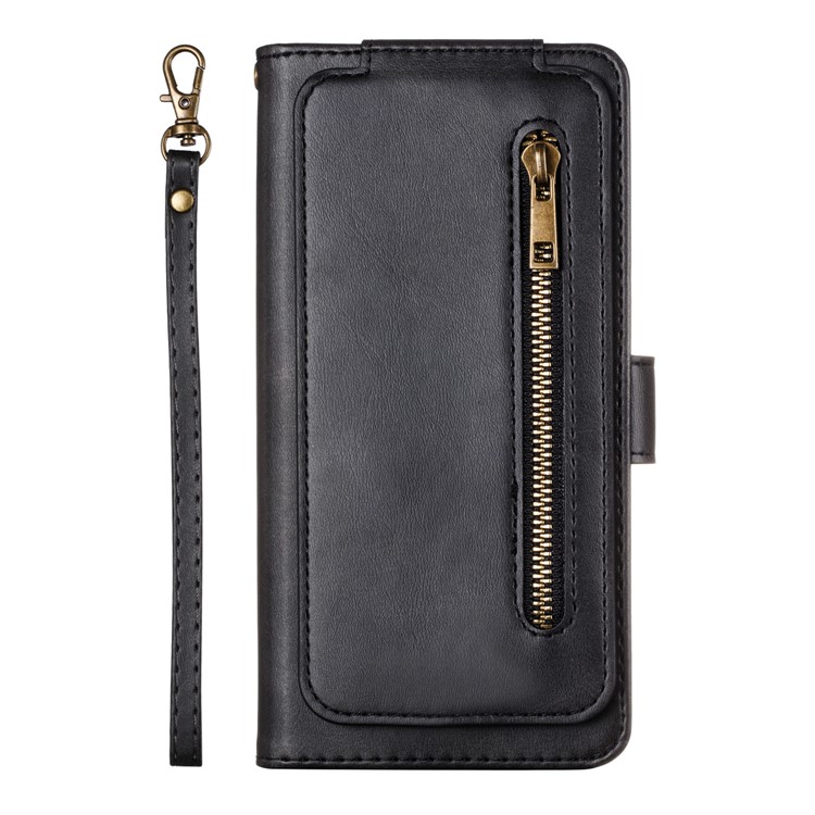Zipper Pocket 9 Card Slots Leather Wallet Stand Case Cover for Samsung Galaxy A40 - Black-2