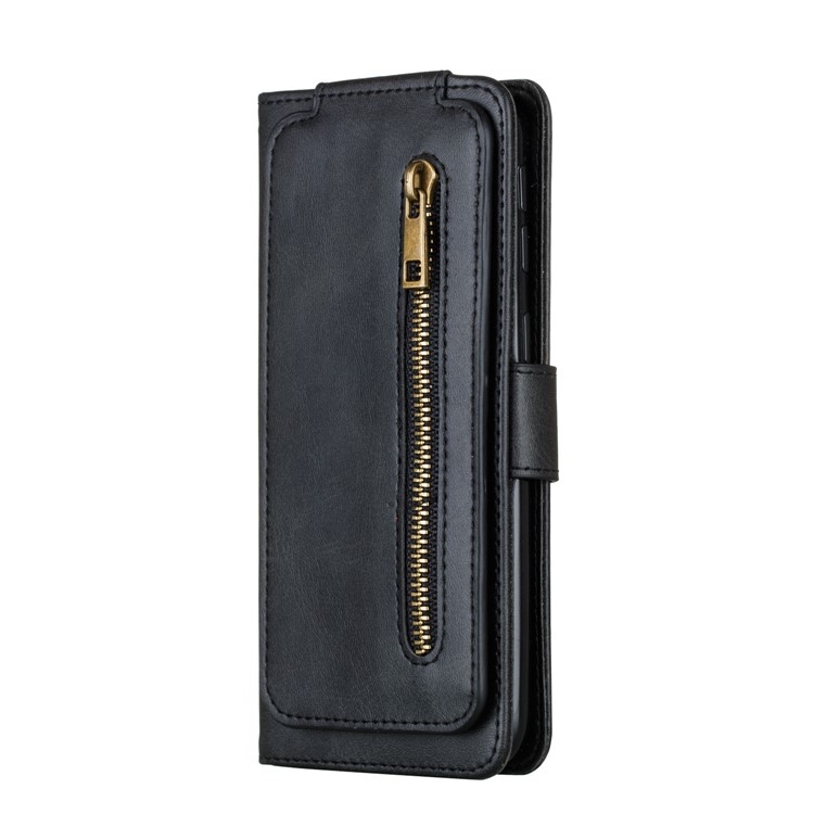 Zipper Pocket 9 Card Slots Leather Wallet Stand Case Cover for Samsung Galaxy A40 - Black-5