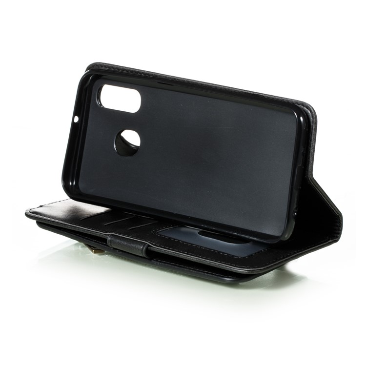 Zipper Pocket 9 Card Slots Leather Wallet Stand Case Cover for Samsung Galaxy A40 - Black-9