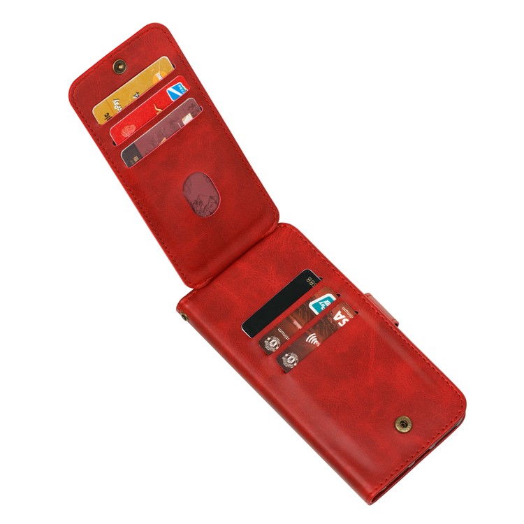 Zipper Pocket 9 Card Slots Leather Wallet Stand Case Cover for Samsung Galaxy A40 - Red-12