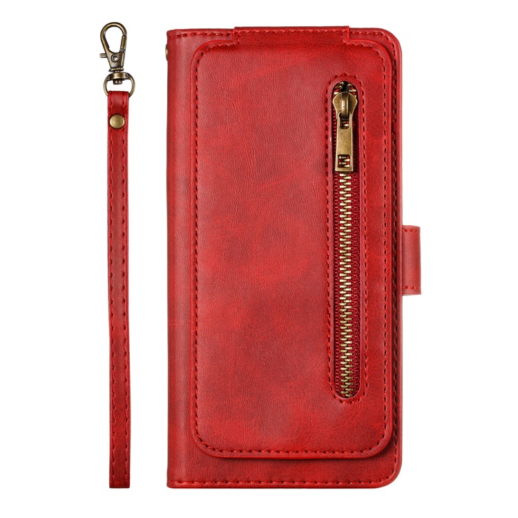 Zipper Pocket 9 Card Slots Leather Wallet Stand Case Cover for Samsung Galaxy A40 - Red-2
