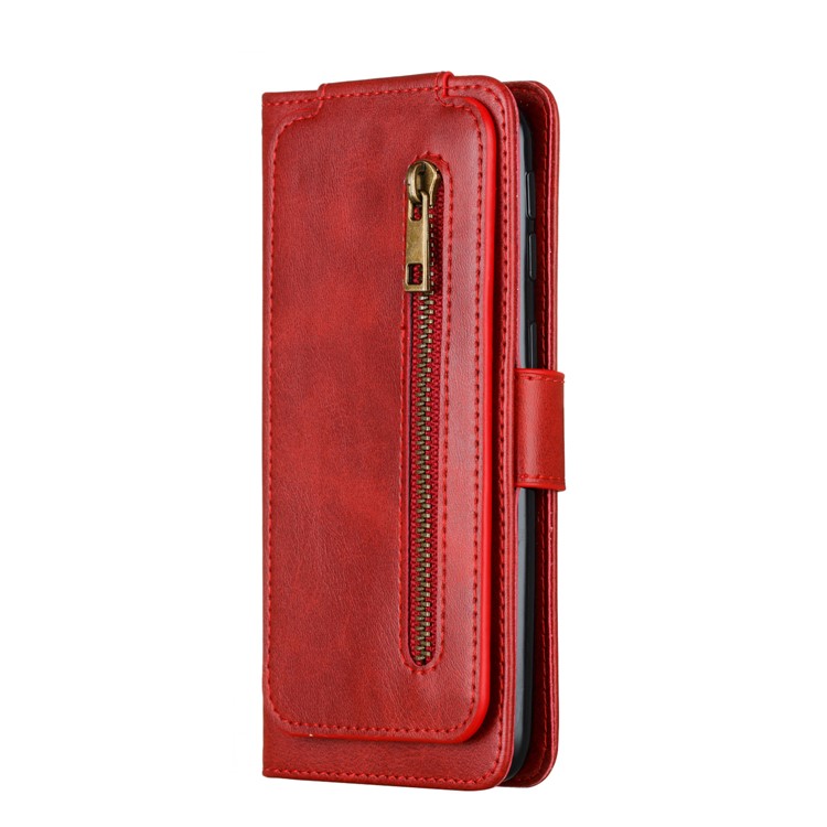 Zipper Pocket 9 Card Slots Leather Wallet Stand Case Cover for Samsung Galaxy A40 - Red-5
