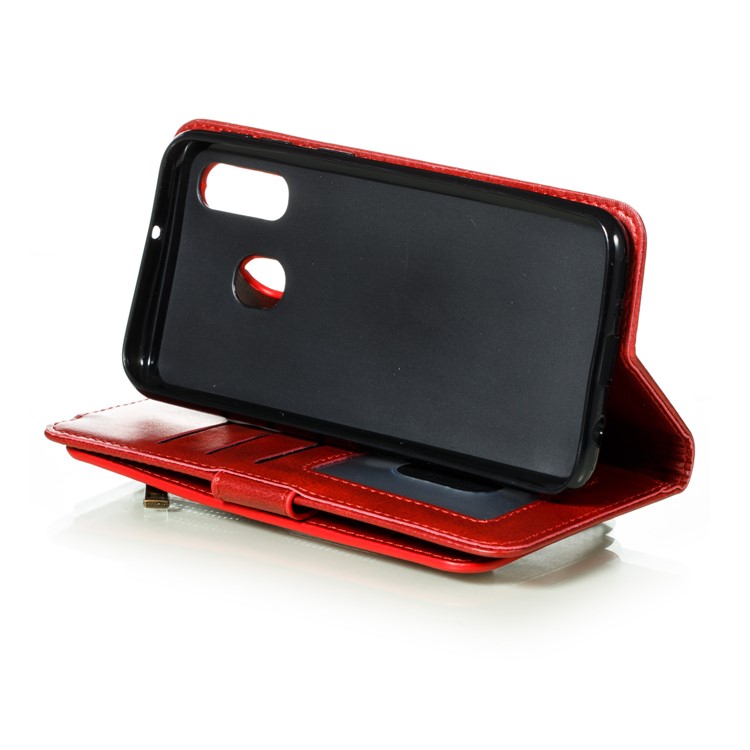 Zipper Pocket 9 Card Slots Leather Wallet Stand Case Cover for Samsung Galaxy A40 - Red-9