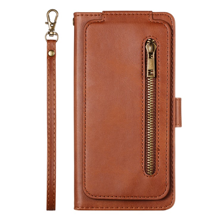 Zipper Pocket 9 Card Slots Leather Wallet Stand Case Cover for Samsung Galaxy A40 - Brown-2