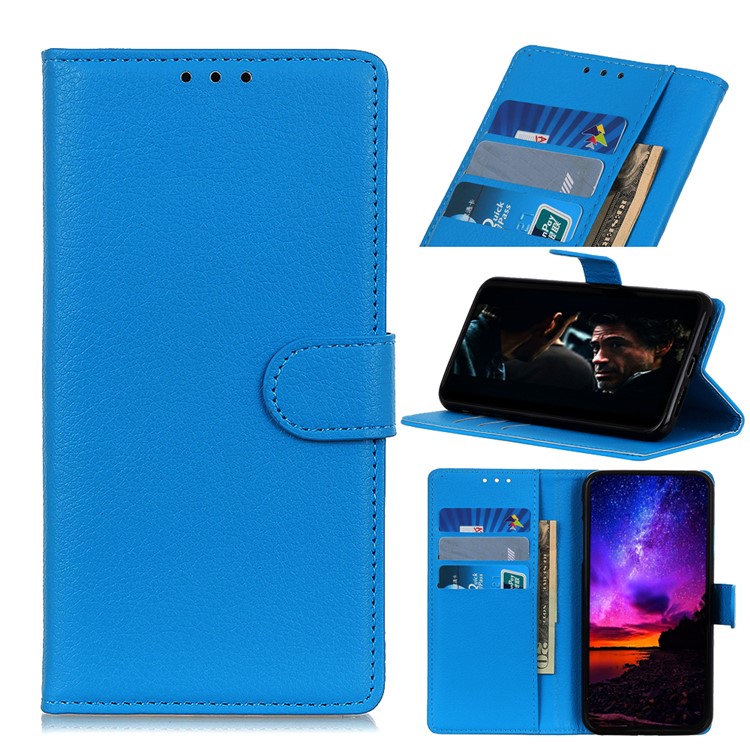 Личи Бумажник Кожи Кожи Стенд Случае Для Samsung Galaxy S11e - Синий-1
