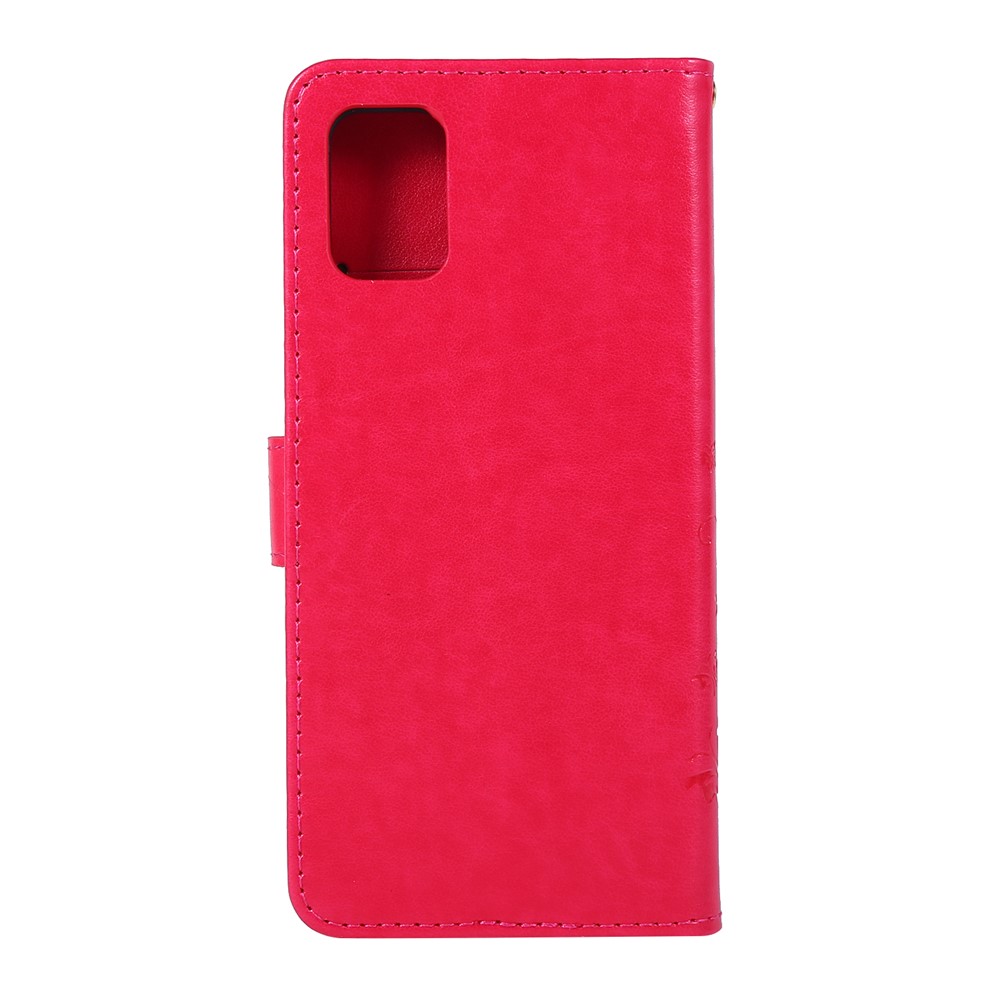 Imprint Butterflies Wallet Stand Flip Leather Phone Shell for Samsung Galaxy A51 - Red-3