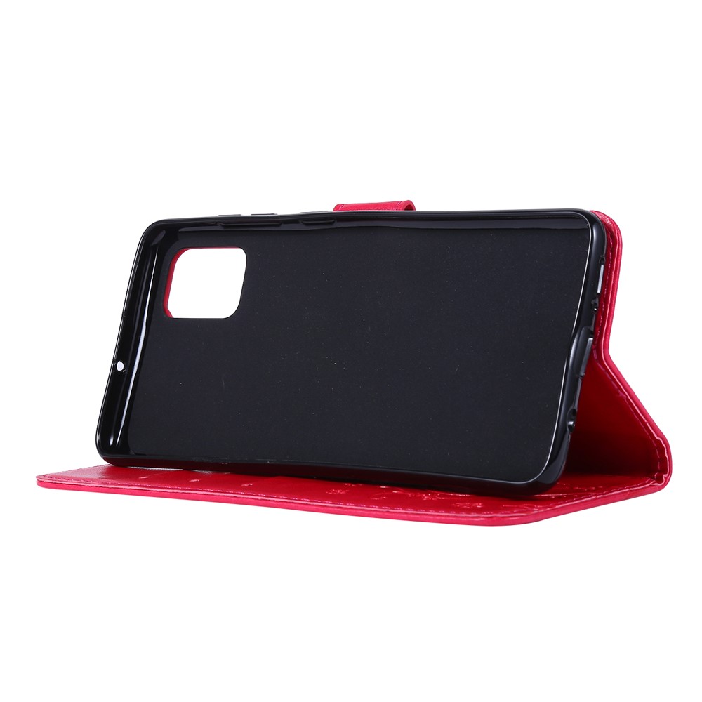Imprint Butterflies Wallet Stand Flip Leather Phone Shell for Samsung Galaxy A51 - Red-4