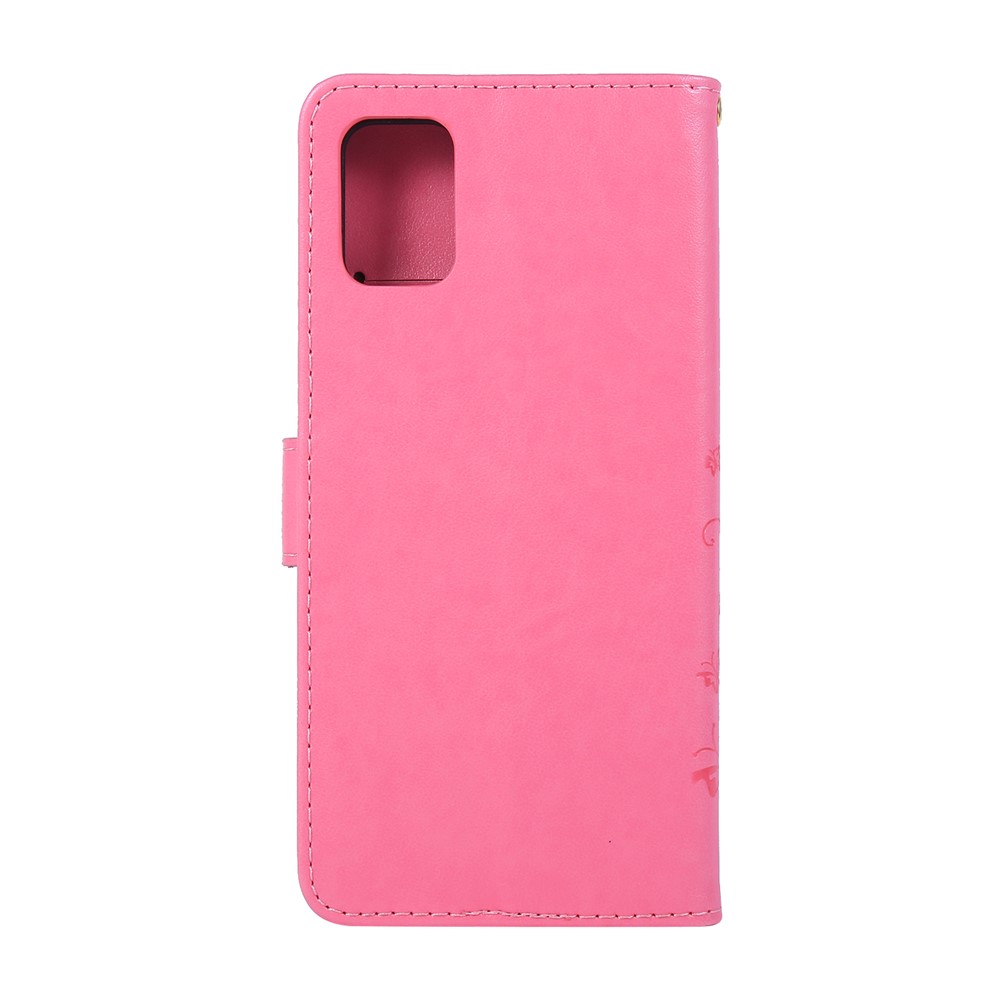 Imprint Butterflies Wallet Stand Flip Leather Phone Shell for Samsung Galaxy A51 - Pink-3