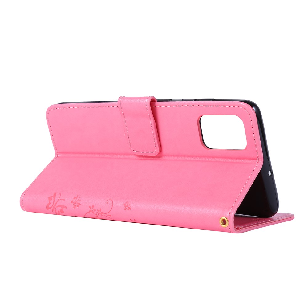 Imprint Butterflies Wallet Stand Flip Leather Phone Shell for Samsung Galaxy A51 - Pink-5