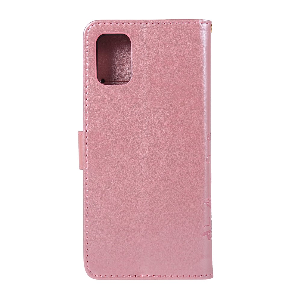 Imprint Butterflies Wallet Stand Flip Leather Phone Shell for Samsung Galaxy A51 - Rose Gold-3
