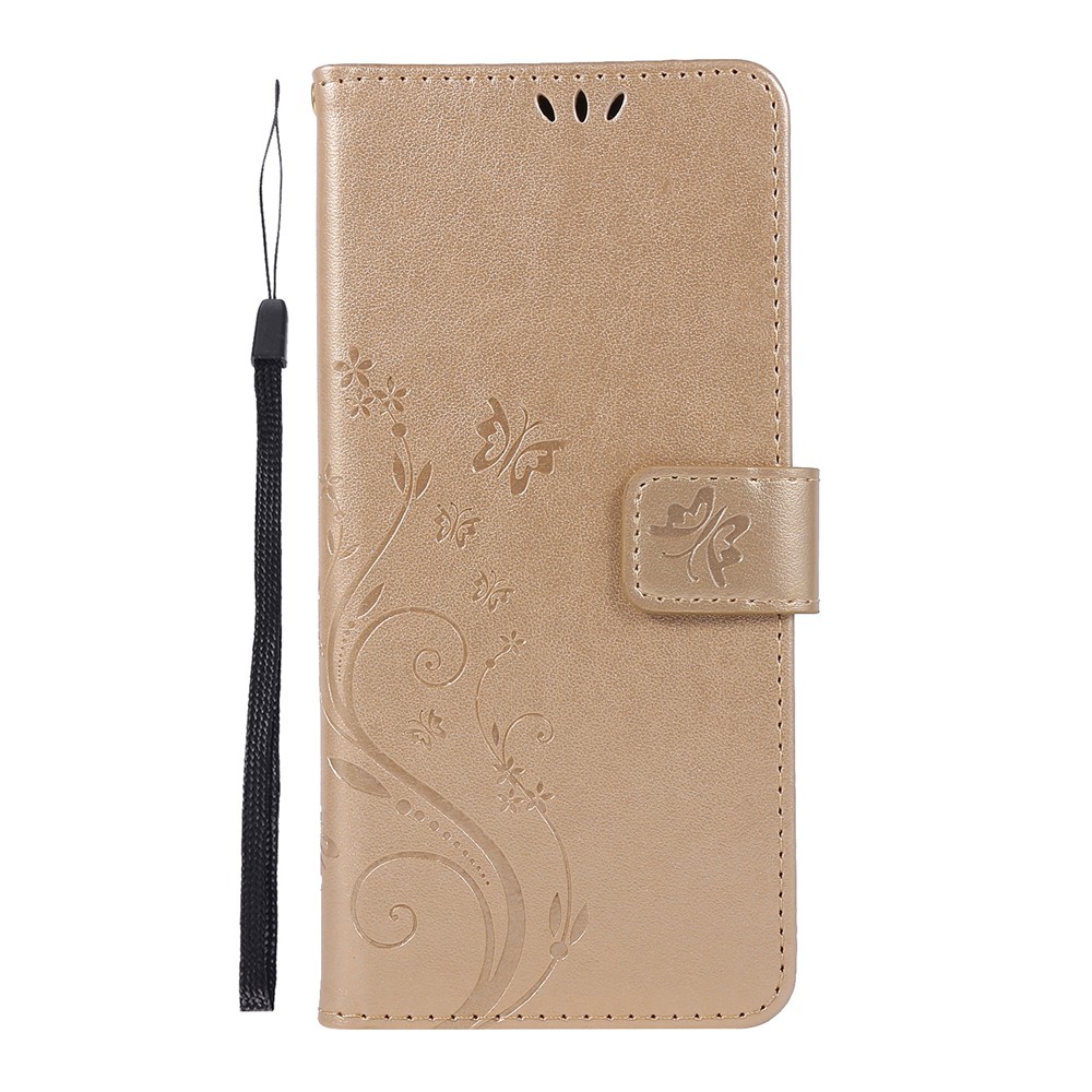 Imprint Butterflies Wallet Stand Flip Leather Phone Shell for Samsung Galaxy A51 - Gold-2