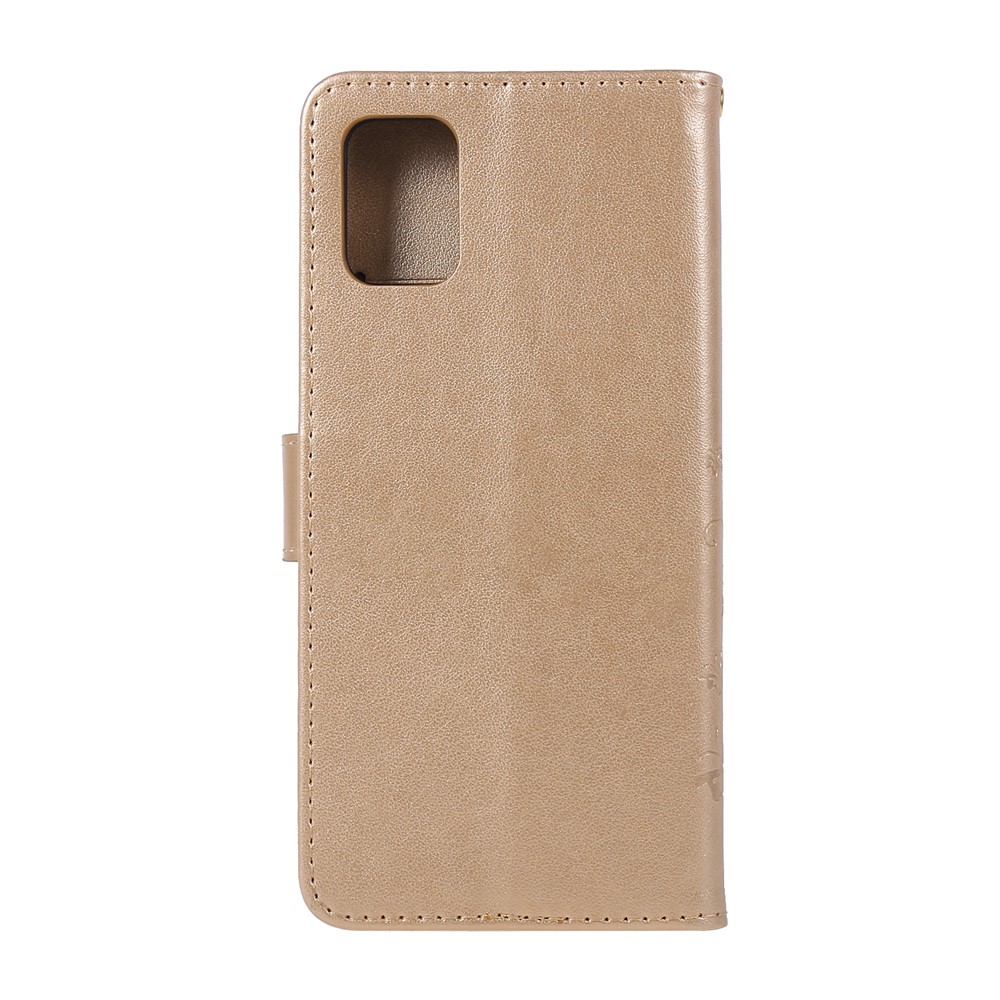 Imprint Butterflies Wallet Stand Flip Leather Phone Shell for Samsung Galaxy A51 - Gold-3