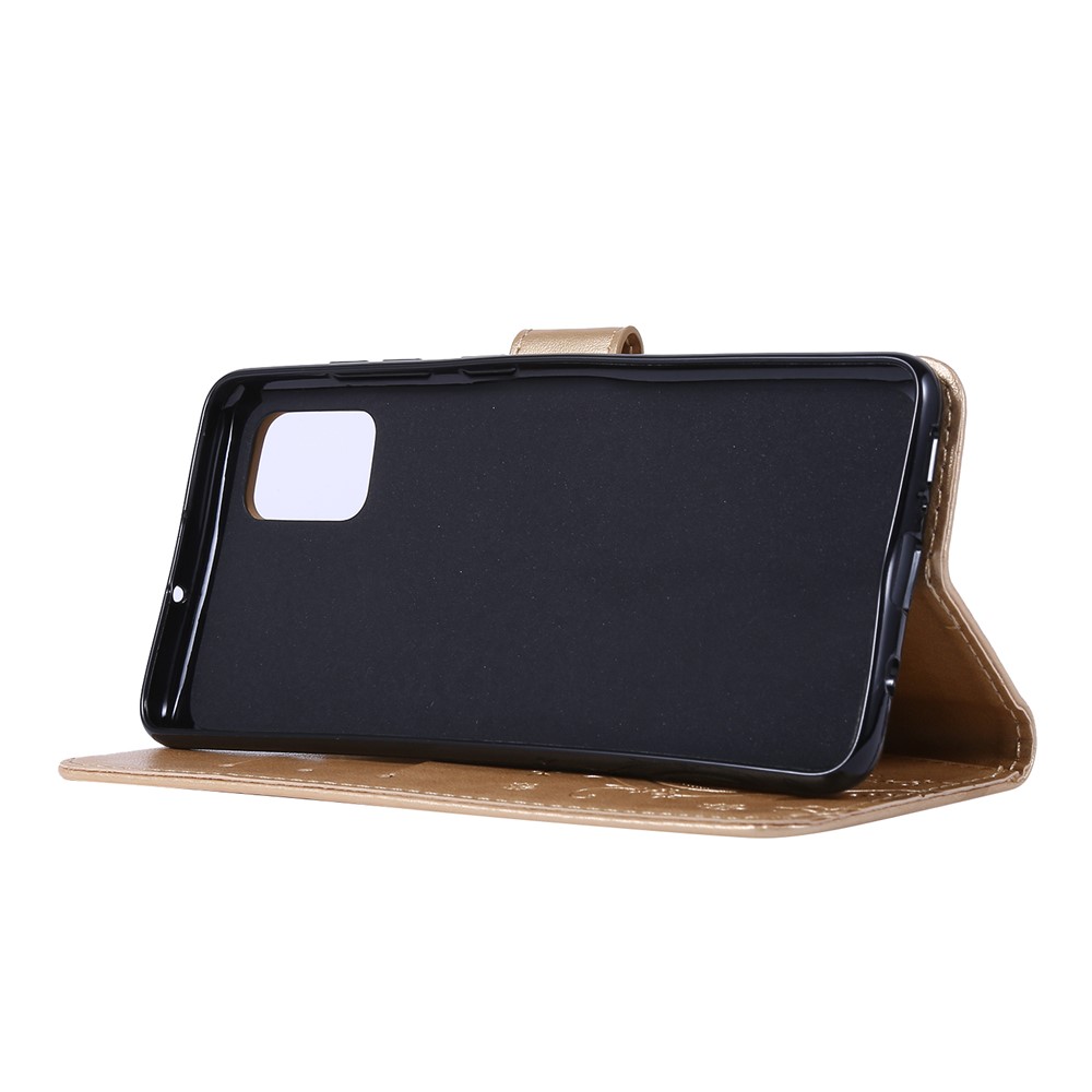 Imprint Butterflies Wallet Stand Flip Leather Phone Shell for Samsung Galaxy A51 - Gold-4