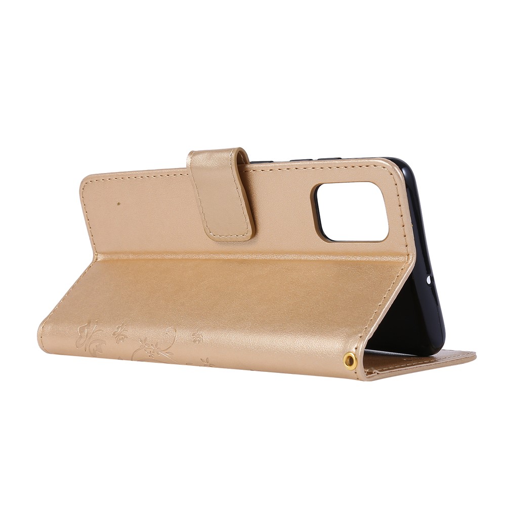 Imprint Butterflies Wallet Stand Flip Leather Phone Shell for Samsung Galaxy A51 - Gold-5