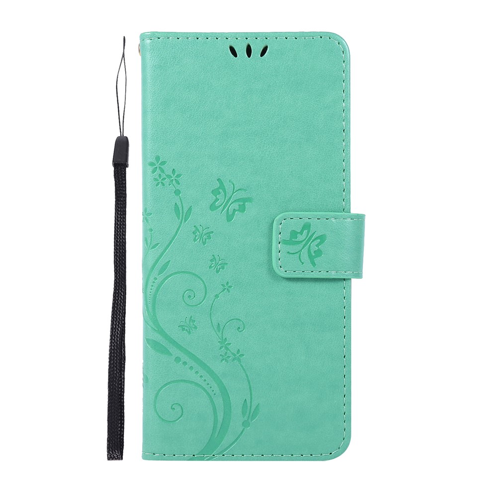 Imprint Butterflies Wallet Stand Flip Leather Phone Shell for Samsung Galaxy A51 - Cyan-2