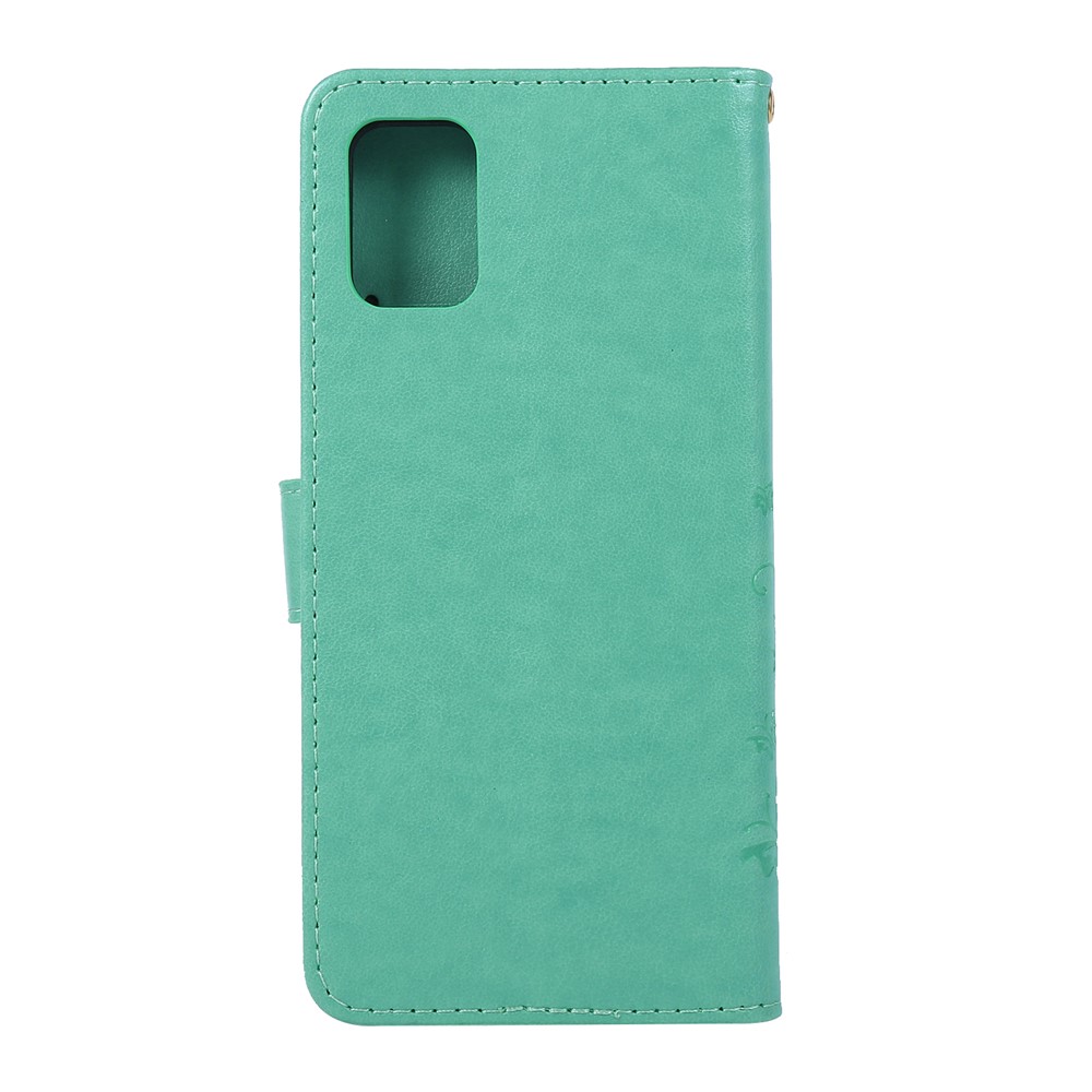 Imprint Butterflies Wallet Stand Flip Leather Phone Shell for Samsung Galaxy A51 - Cyan-3