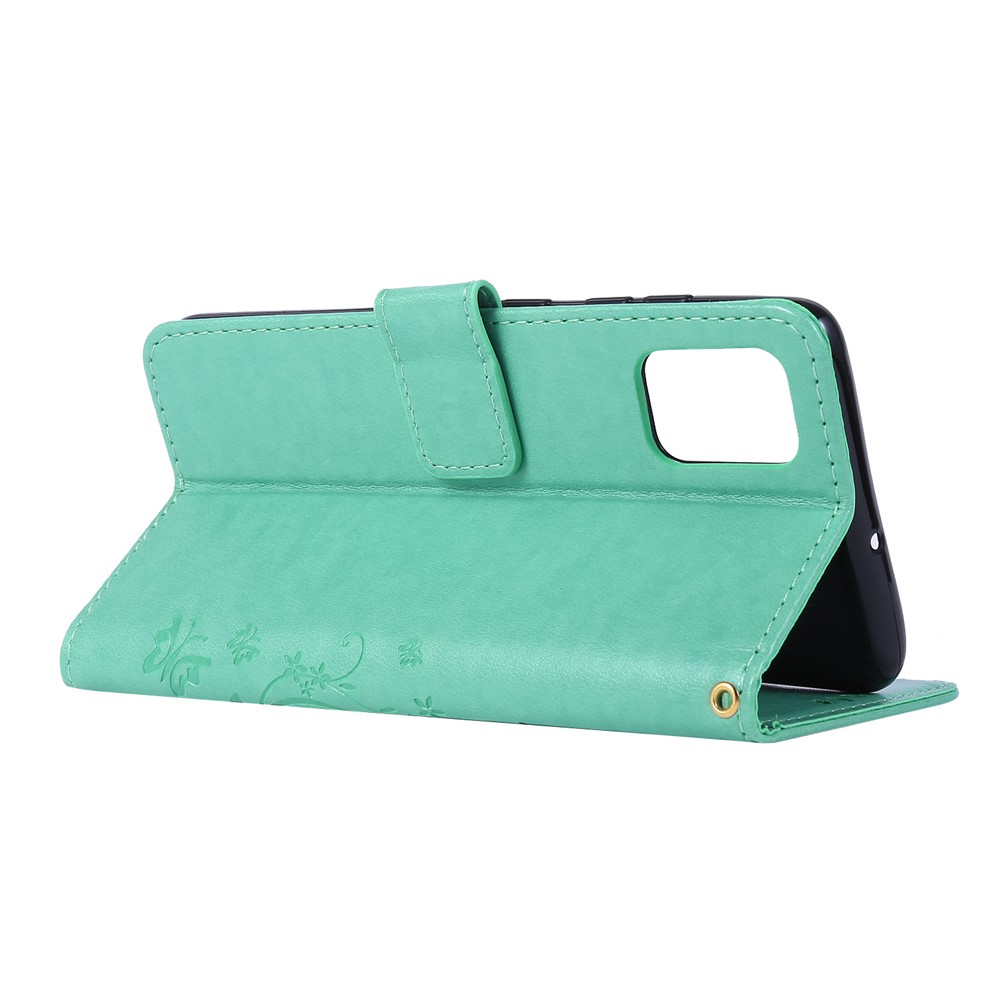 Imprint Butterflies Wallet Stand Flip Leather Phone Shell for Samsung Galaxy A51 - Cyan-5